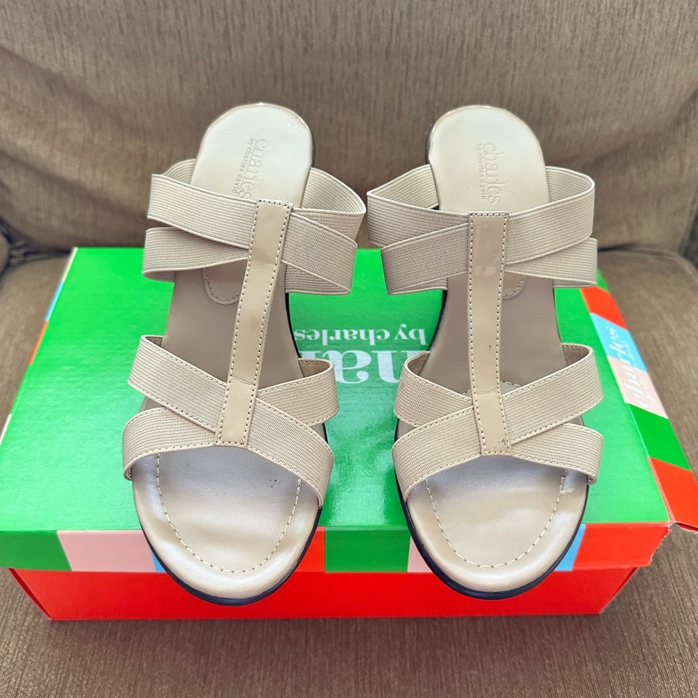 Charles David Camel Elastic Platform Wedge Sandal